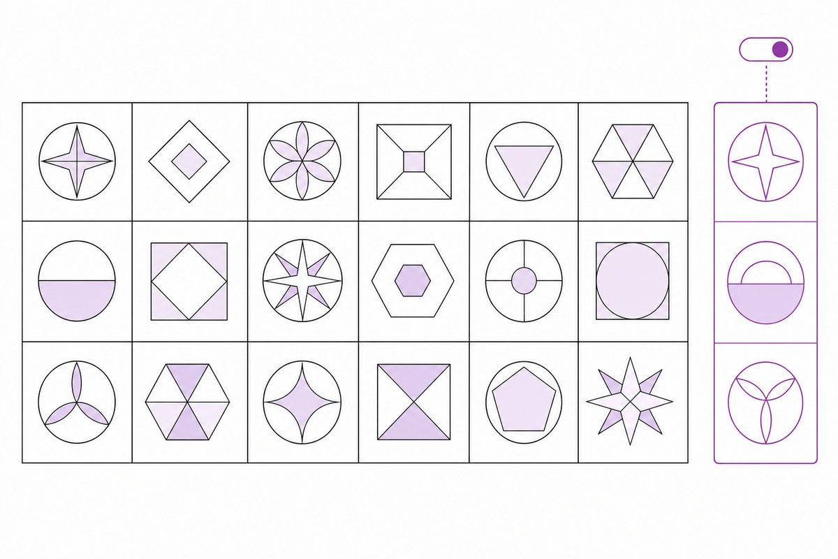 Zeichnung: ein Raster aus geometrischen Symbolen, daneben eine abgesetzte zusätzliche Walze mit einem Schalter darüber